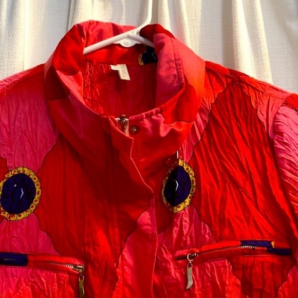 Women’s Lindi Multicolor Pleated 100% Polyester Full Zip Red & Pink Jacket M - Picture 6 of 9